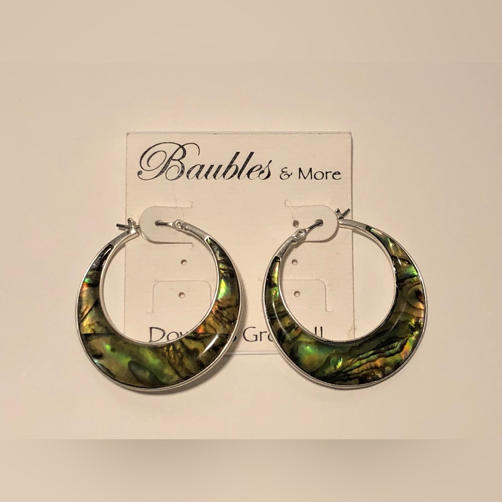 Green Abalone Hoop Earrings
